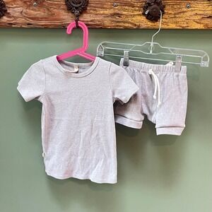 CHILDHOODS Kids Gray Ribbed Knit Shorts Set Made in USA Soft Casual Outfit 4T